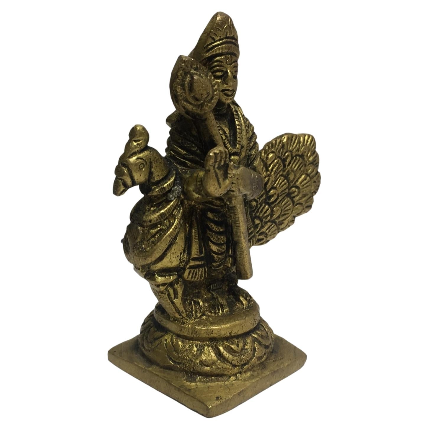 Mayil Vahana Murugan Brass Antique 3.5 inch / மயில்வாகனன் முருகன் - Sri Prarthana