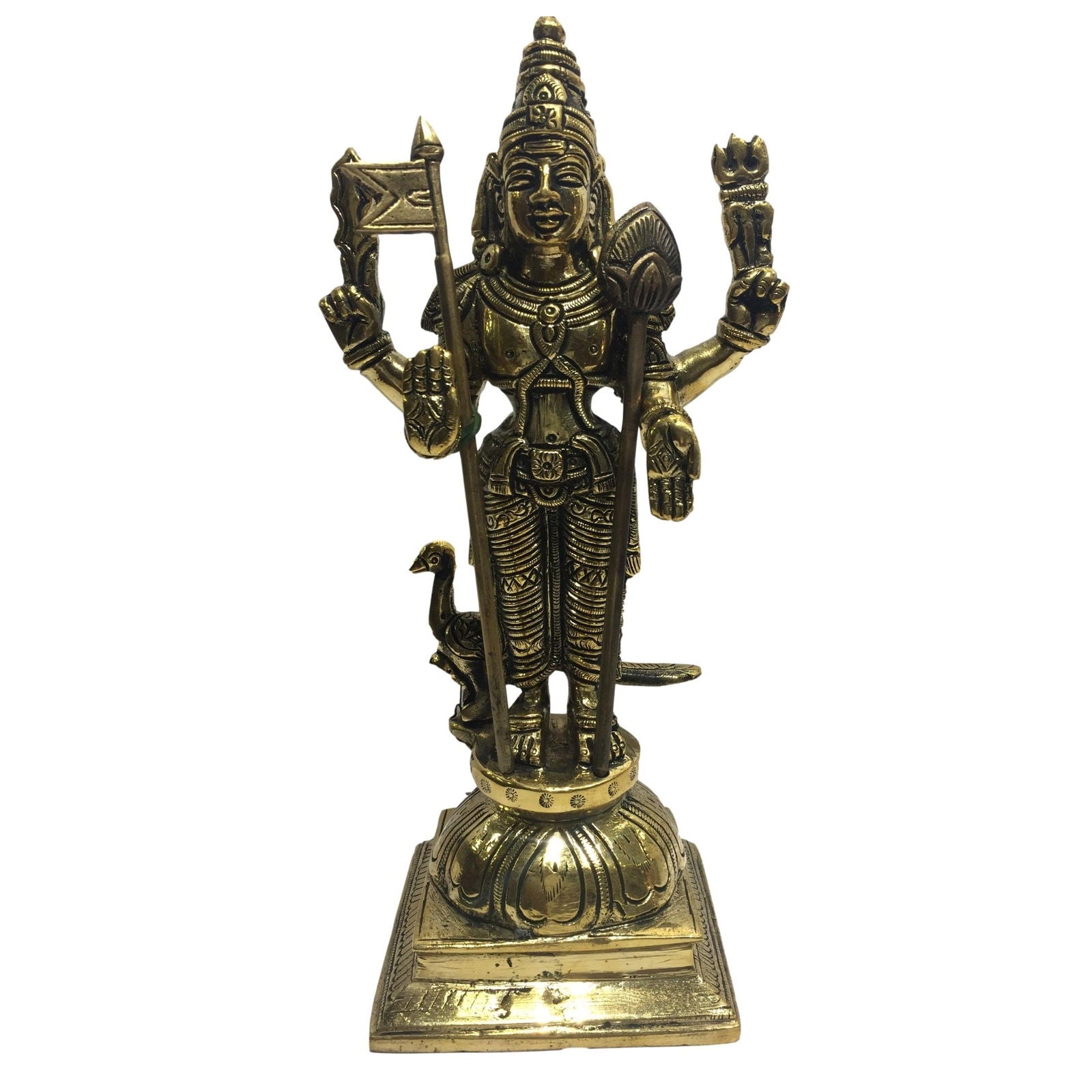 Rajalankara Murugan standing with Peacock Brass Antique 9.5 inch / பால முருகன் பெரிய சிலை - Sri Prarthana