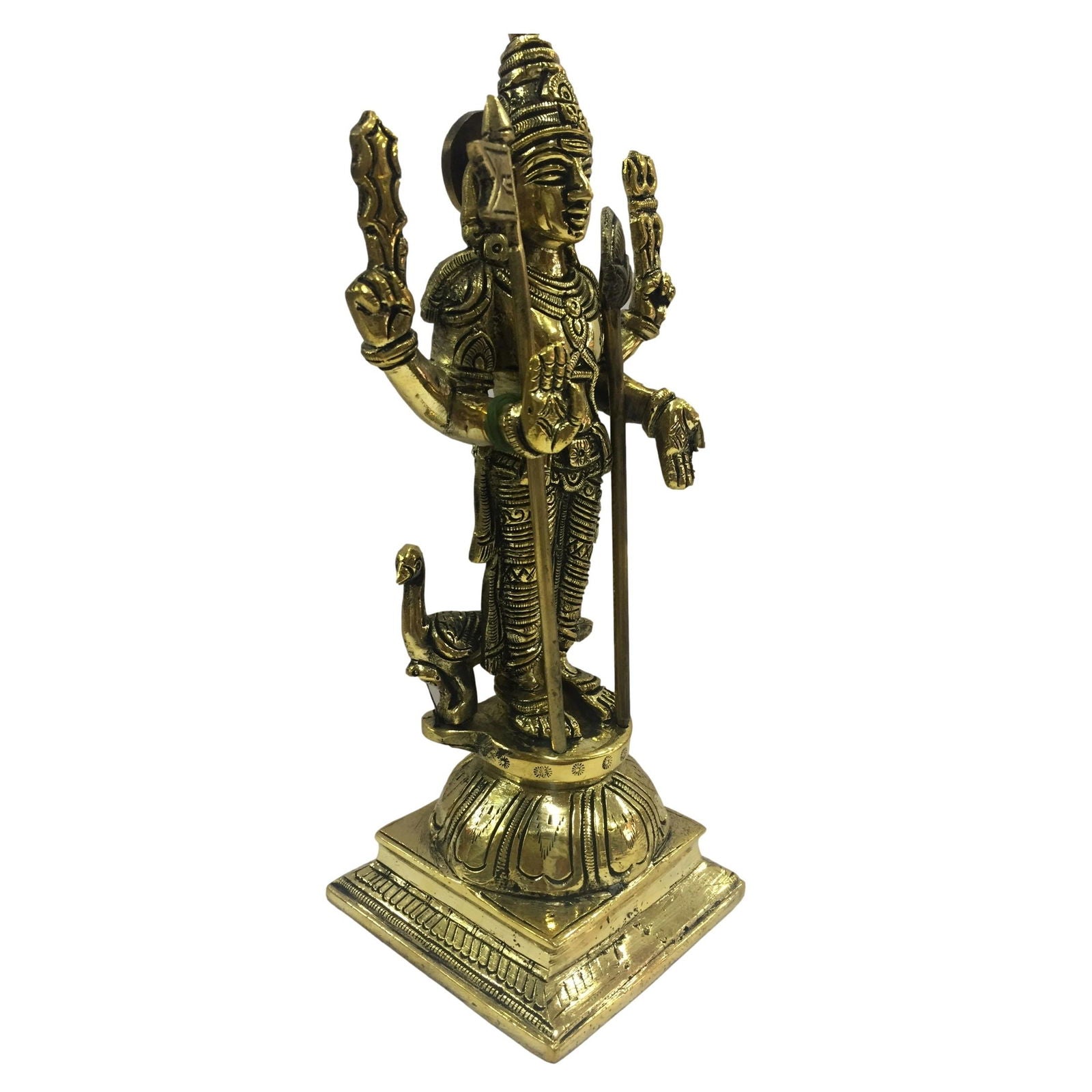 Rajalankara Murugan standing with Peacock Brass Antique 9.5 inch / பால முருகன் பெரிய சிலை - Sri Prarthana