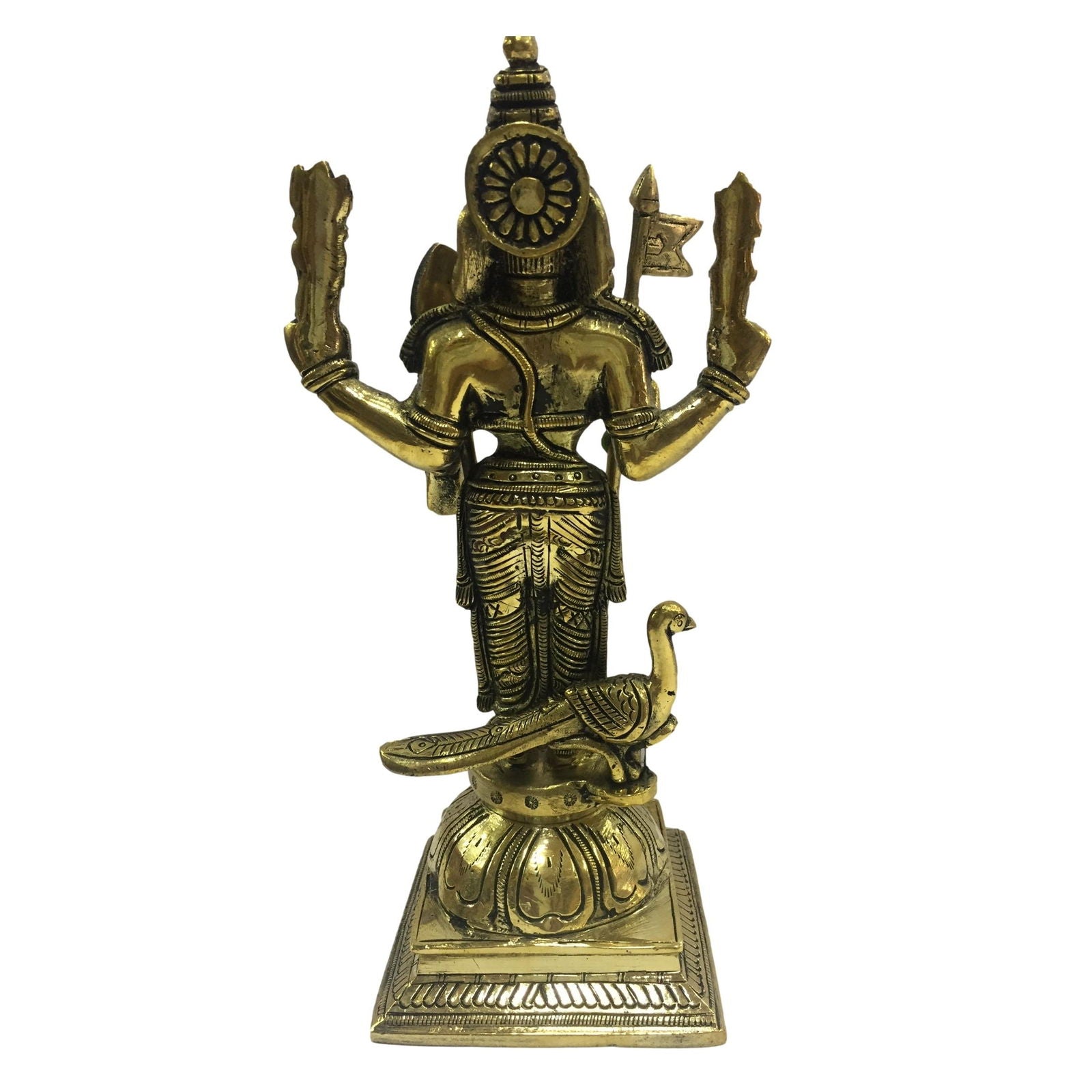 Rajalankara Murugan standing with Peacock Brass Antique 9.5 inch / பால முருகன் பெரிய சிலை - Sri Prarthana