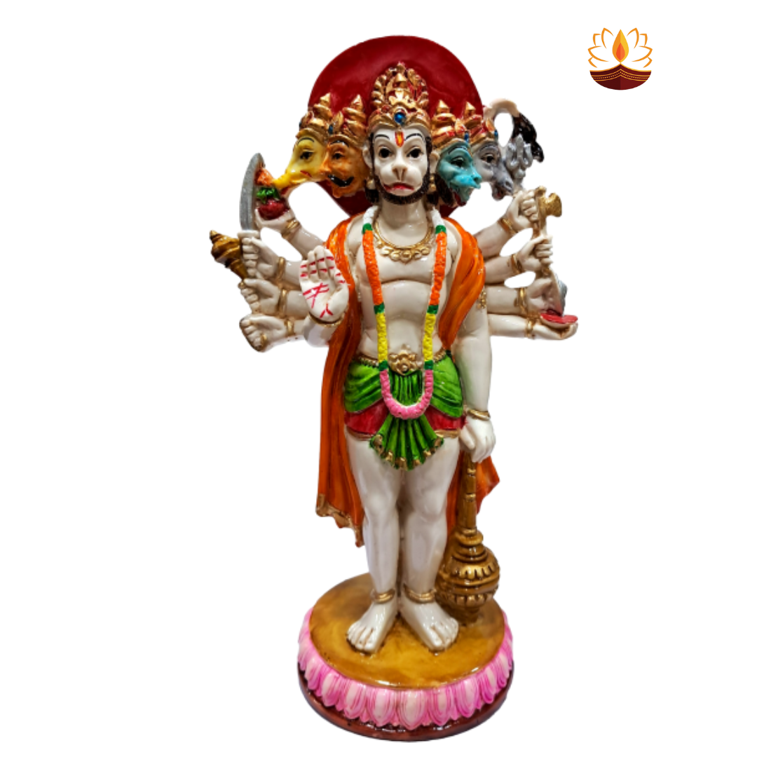 Standing Panchamuga Hanuman Marble Dust Figurine Pooja Decorative Showpiece Size 9 inch