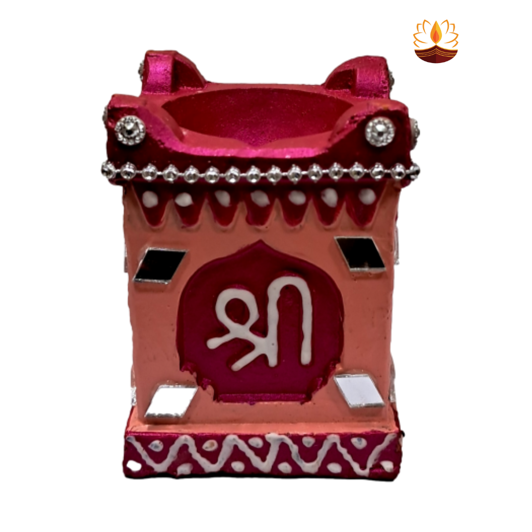 Terracotta Tulsi Madam With Stone Work Clay Diya (Pack of 2 )  - 3 Inches