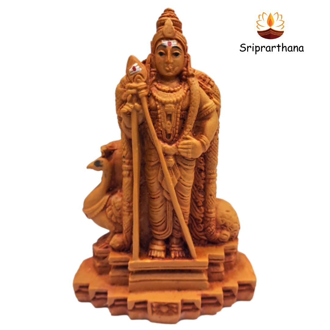 Peacock Murugan standing under Arch Wooden Home Decor Show Piece Size 5 inch / முருகன் பெரிய சிலை