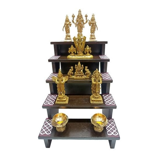 Wooden 5 Steps Deity Stand Black Finish Kolam Decorative Padi size 12 x 12 inch