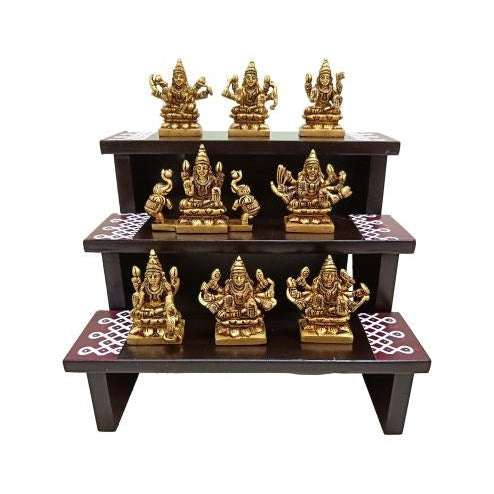 Wooden 3 Steps Deity Stand Black Finish Kolam Decorative Padi size 7 x 7 inch