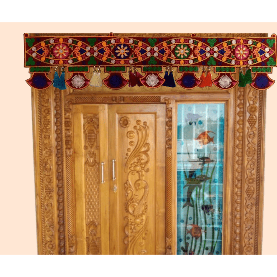Thread Rangoli Design Multicolour Velvet Leaf Rangoli Design Satin Silk thread Hanging Home ...