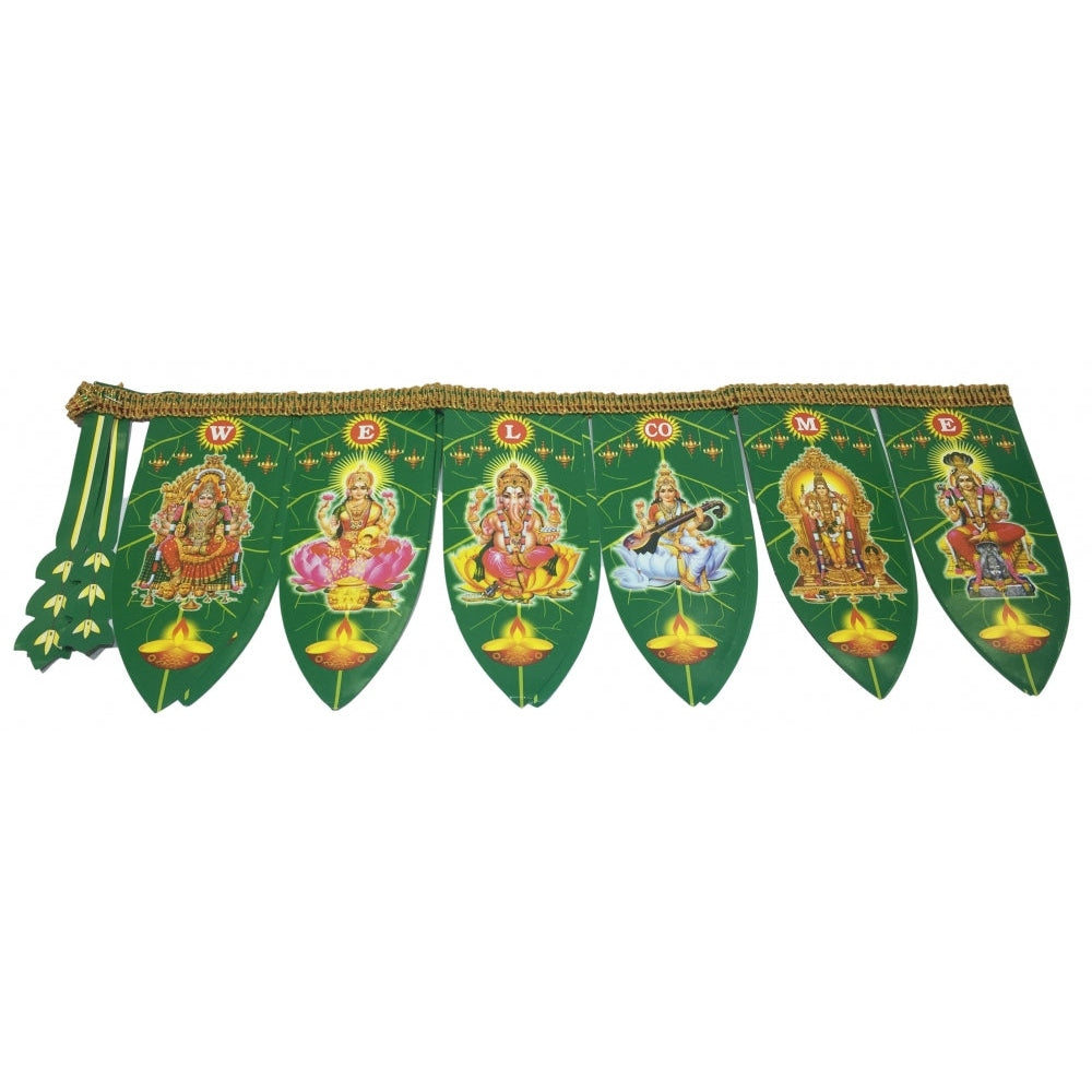 Deities printed Welcome Green Mango Leaves Thoran with Lace 6 inches