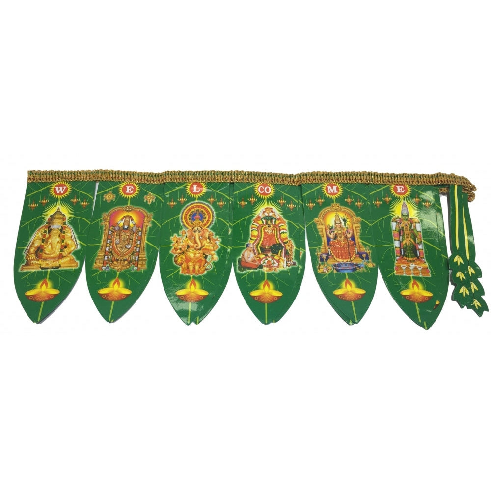 Deities printed Welcome Green Mango Leaves Thoran with Lace 6 inches