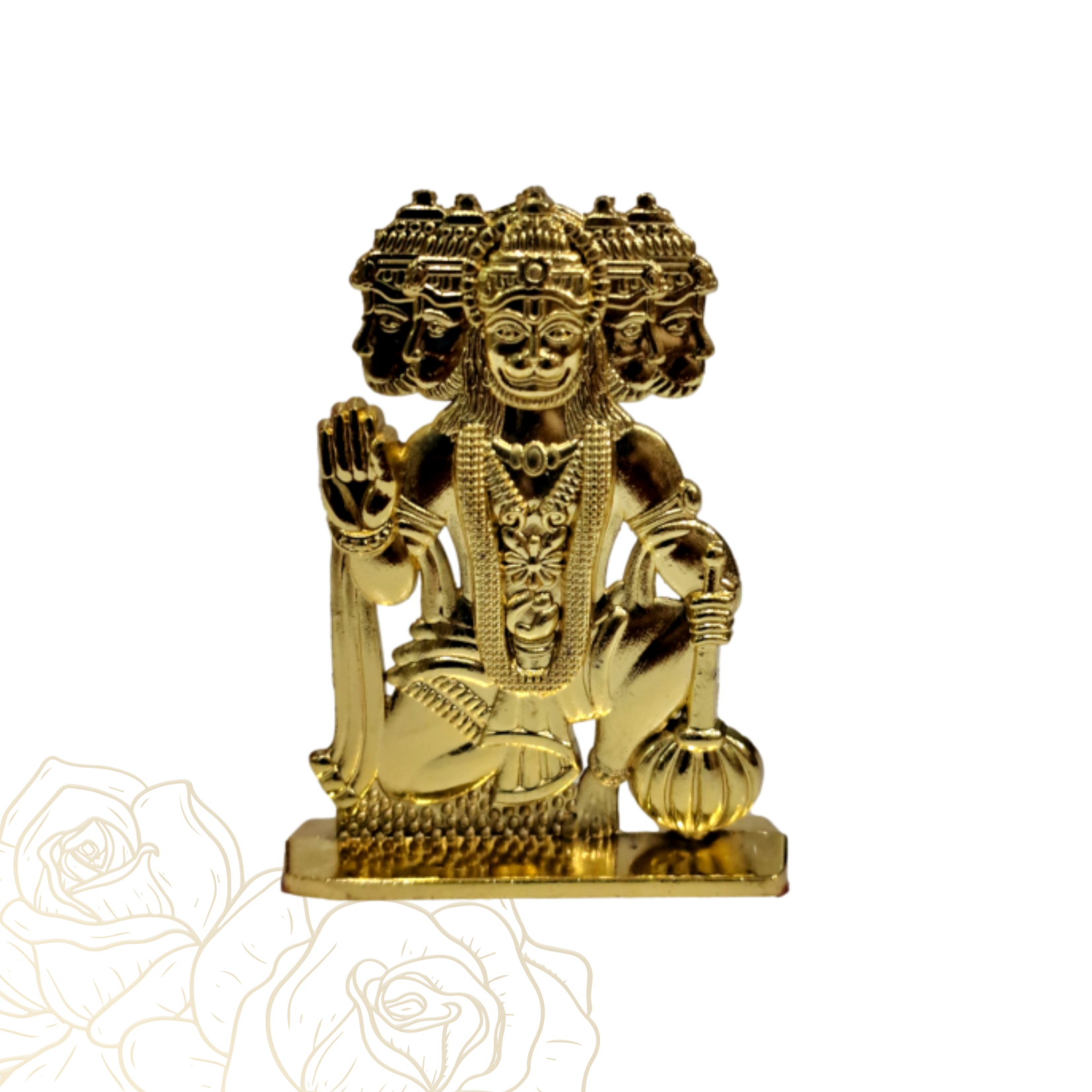 Golden Shining Panchamuga Hanuman Car Decorative Stand Showpiece size 2.5 inch