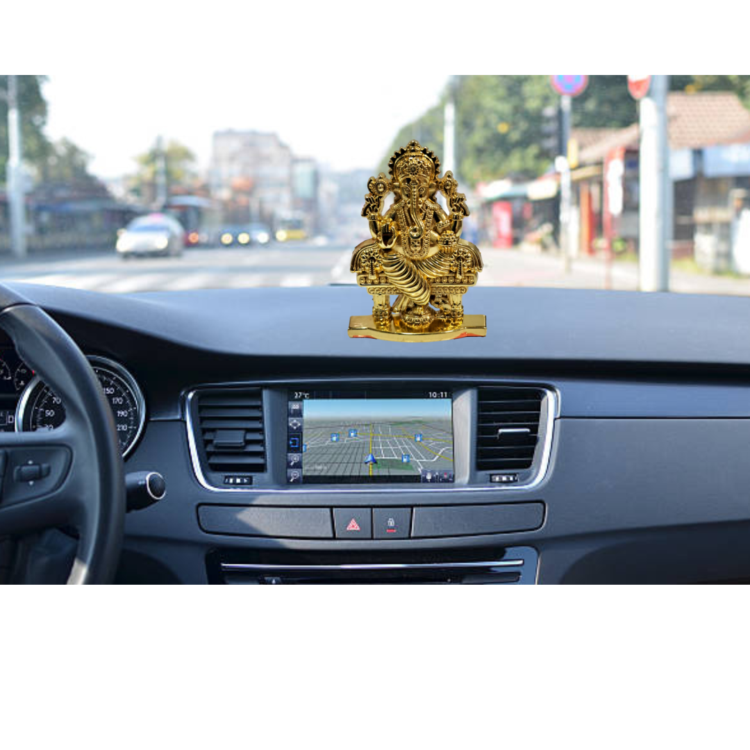 Golden Shining Lord Ganesha Car Decorative Stand Showpiece size 2.5 inch