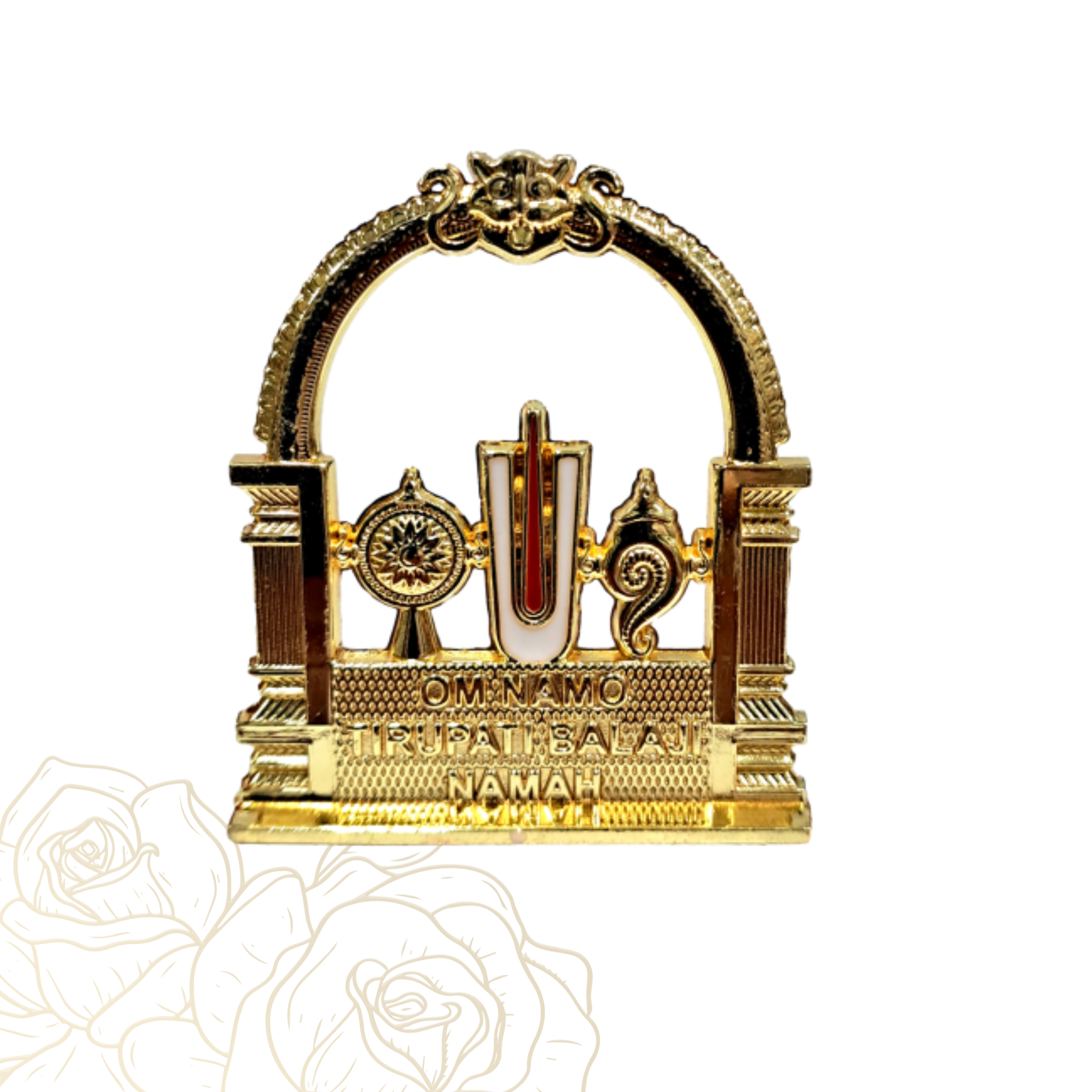 Golden Shining Thiruman with Sangu & Chakra Car Decorative Stand Showpiece size 2.5 inch