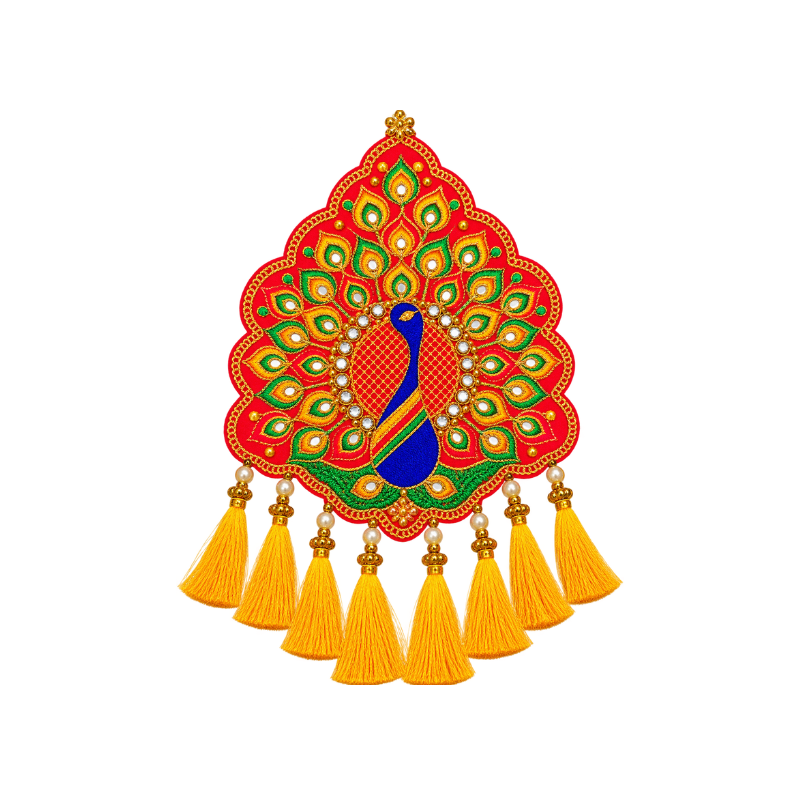 Handcrafted Peacock Wall Hanging with Mirror Work & Decorative Tassels 15 x 9 Inches