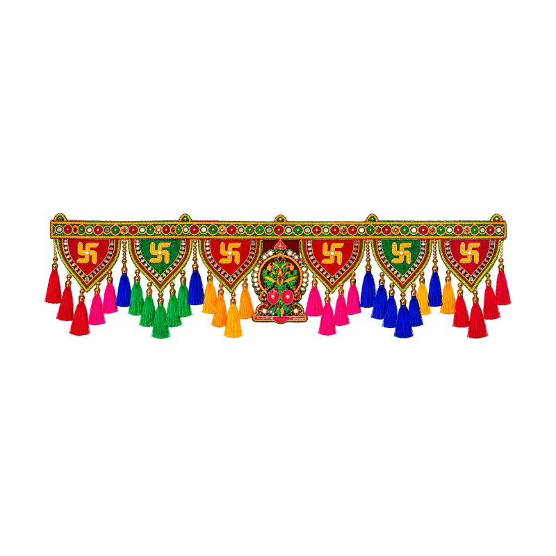 Multicolour Swastik Bandhanwar with Floral Centrepiece & Hanging Fringes