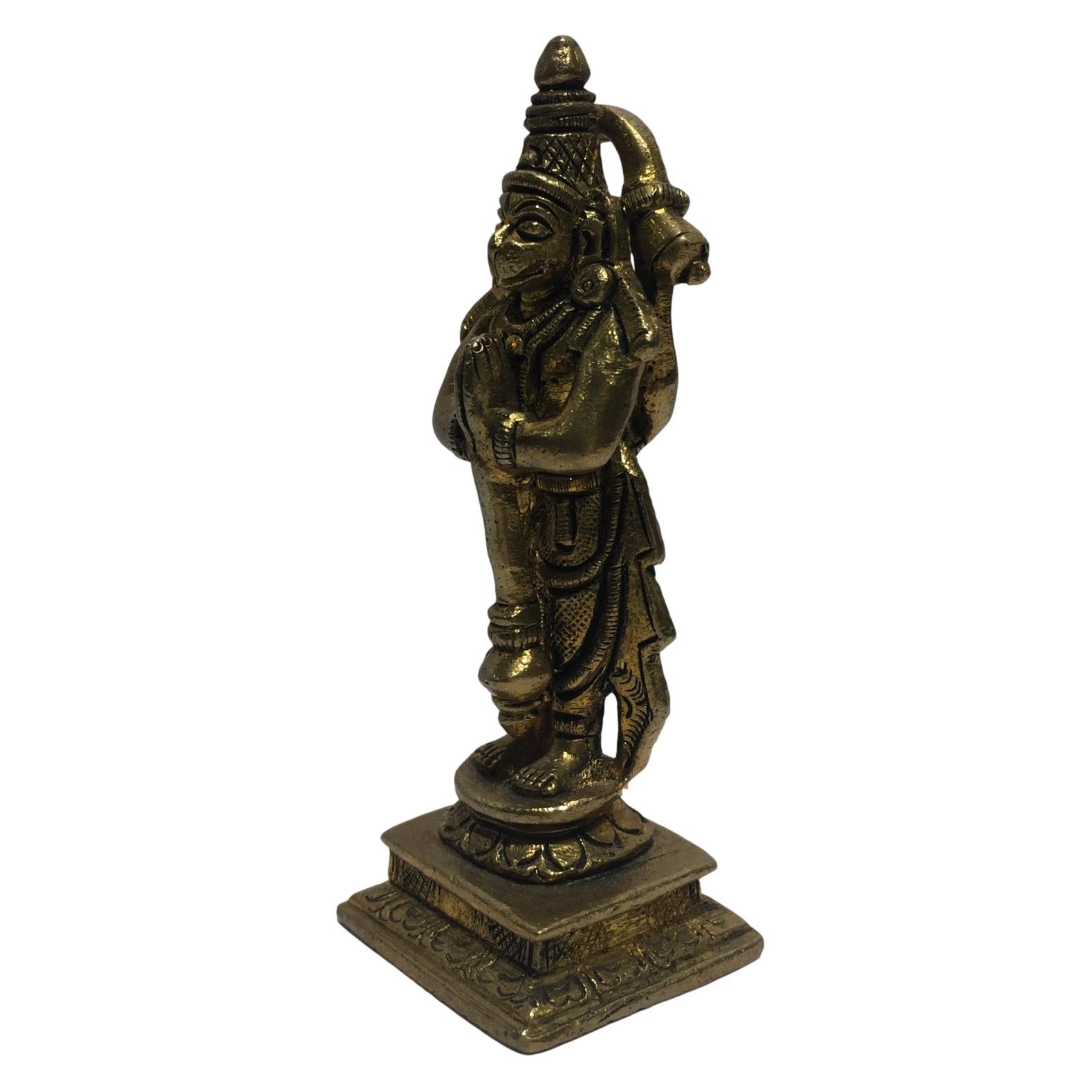 Vinaya Anjaneya with tail on his head Brass Antique 4 inch - Sri Prarthana