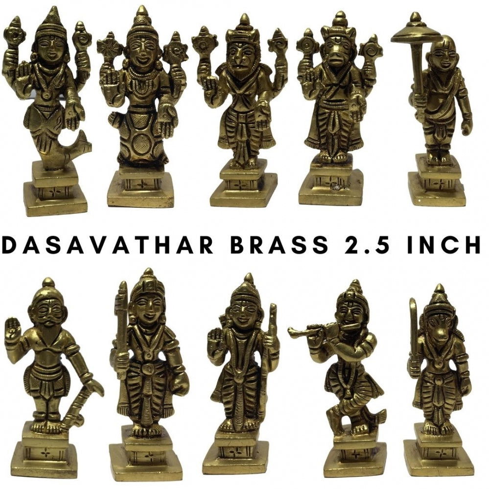 Vishnu Dasavatharam Set Brass Antique Figurine Set 2.5 Inch - Sri Prarthana