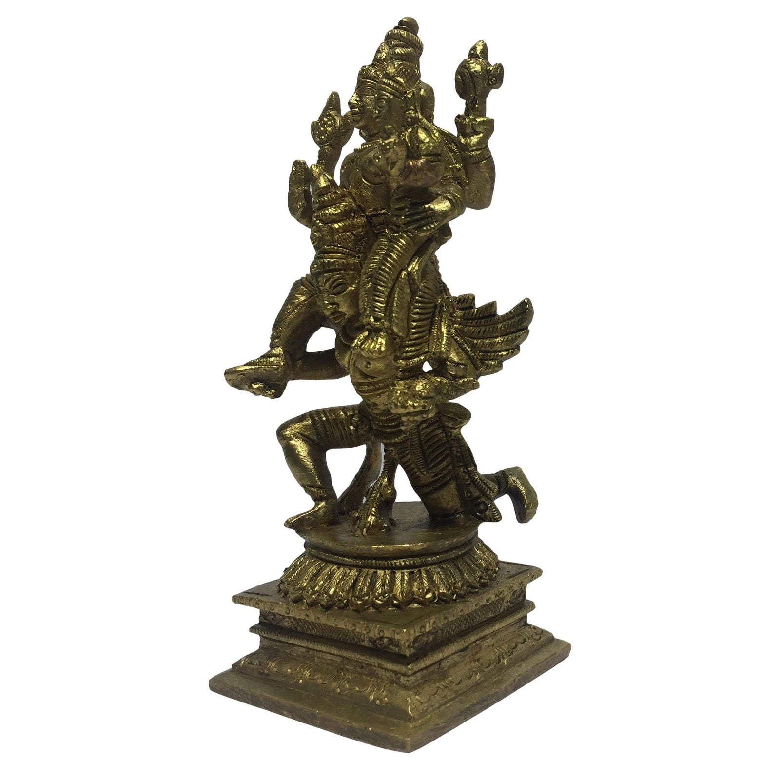 Vishnu and Lakshmi on Garuda Sevai Brass Antique Vigraham 5.5 Inch - Sri Prarthana