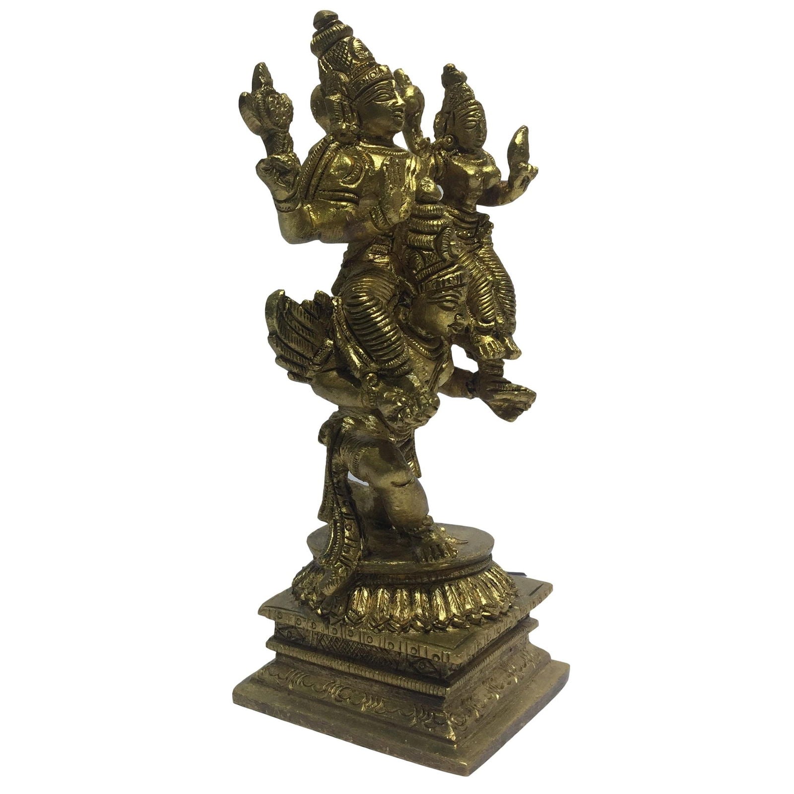 Vishnu and Lakshmi on Garuda Sevai Brass Antique Vigraham 5.5 Inch - Sri Prarthana