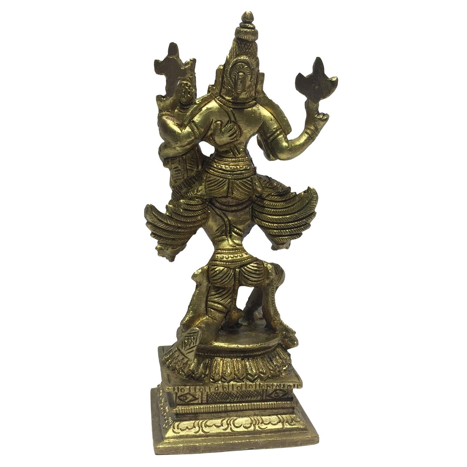 Vishnu and Lakshmi on Garuda Sevai Brass Antique Vigraham 5.5 Inch - Sri Prarthana