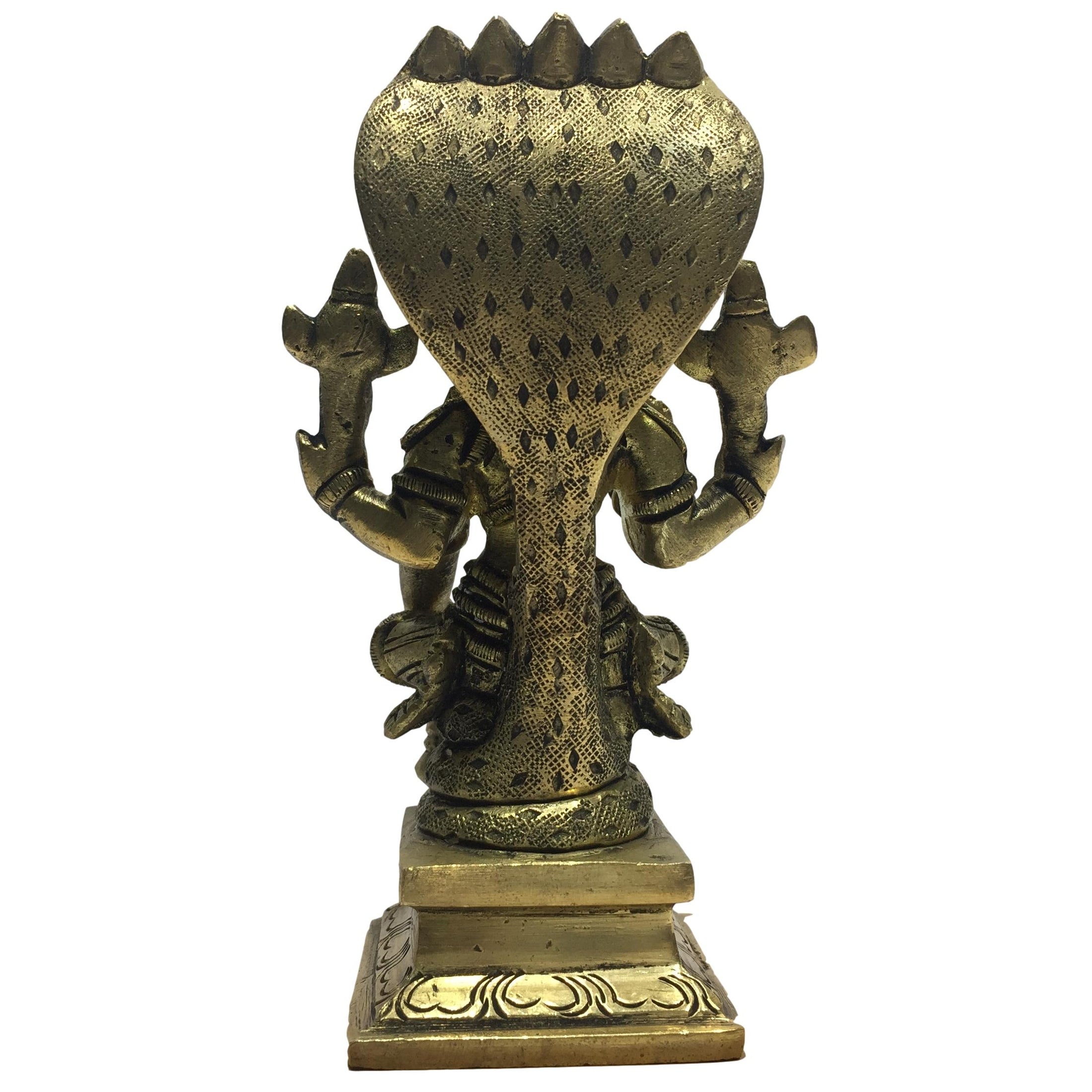 Vishnu on Adisesha Brass Antique 5 Inch - Sri Prarthana