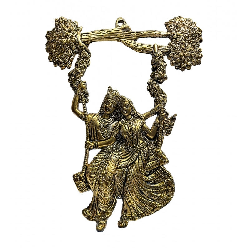 Radha Krishna on Swing Ethnic Golden Decorative Wall Art hanging size 12 inch