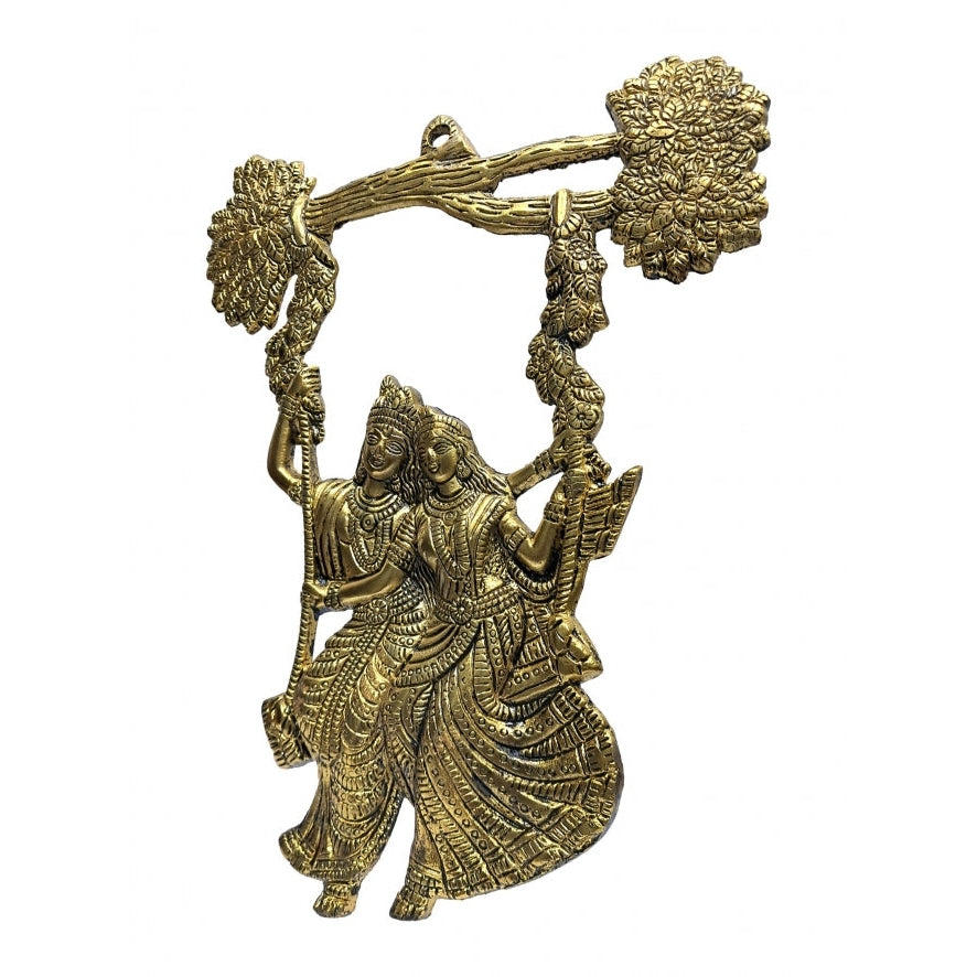 Radha Krishna on Swing Ethnic Golden Decorative Wall Art hanging size 12 inch