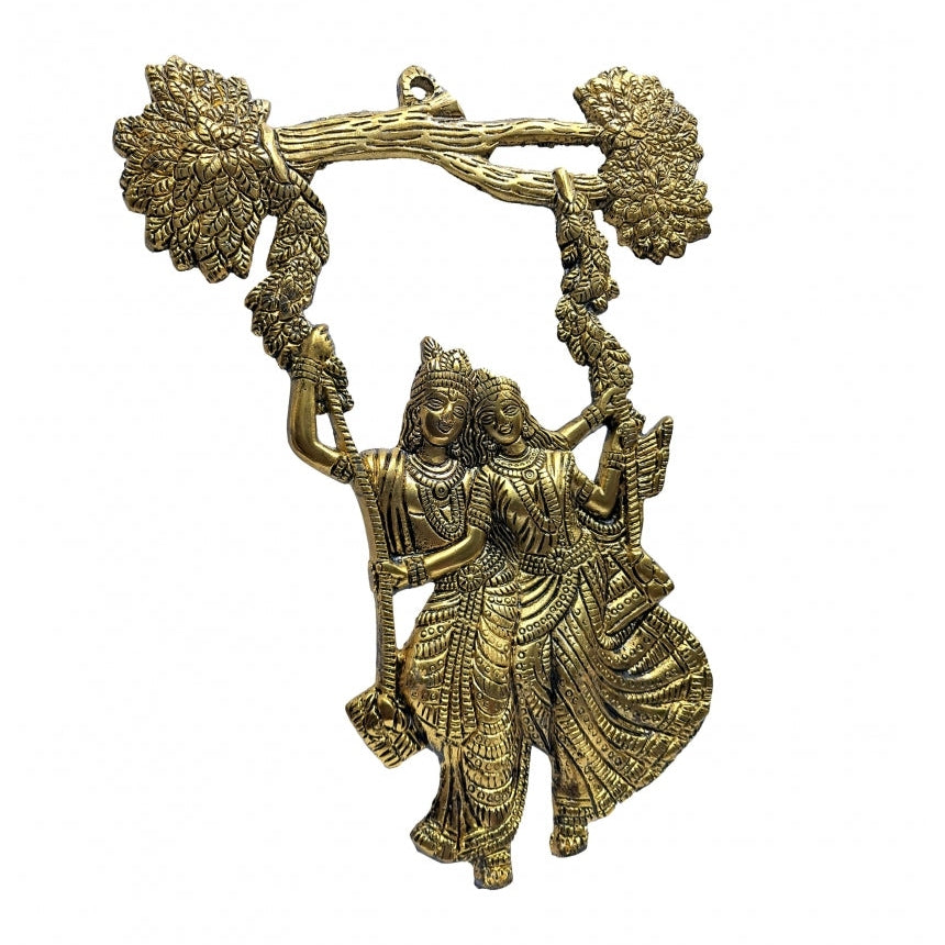 Radha Krishna on Swing Ethnic Golden Decorative Wall Art hanging size 12 inch