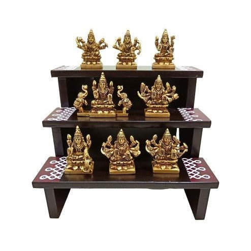 Wooden 3 Steps Deity Stand Black Finish Kolam Decorative Padi size 7 x 7 inch - Sri Prarthana