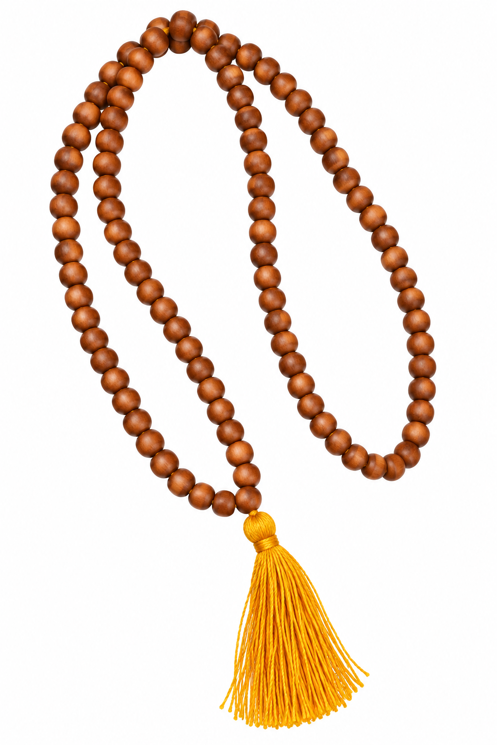 Natural Wooden Bead Mala with Golden Tassel
