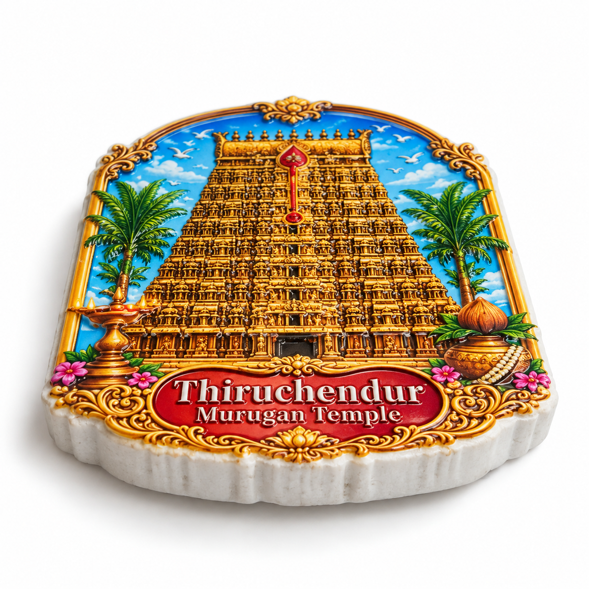 Thiruchendur Murugan Temple Ceramic Magnet- Dimension 3 X 2.1 cms