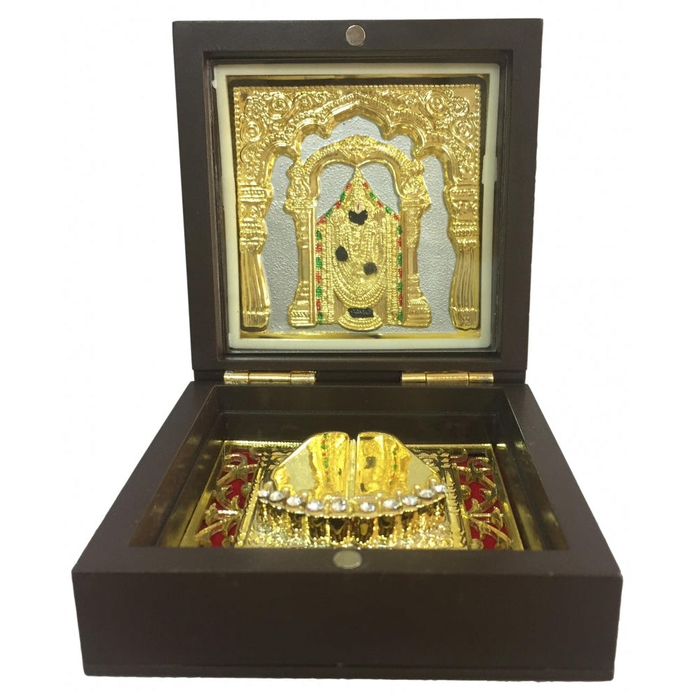 Sri Tirupati Balaji Gold Plated Charan Box Corporate Gift 7.5 x 7.5 cms