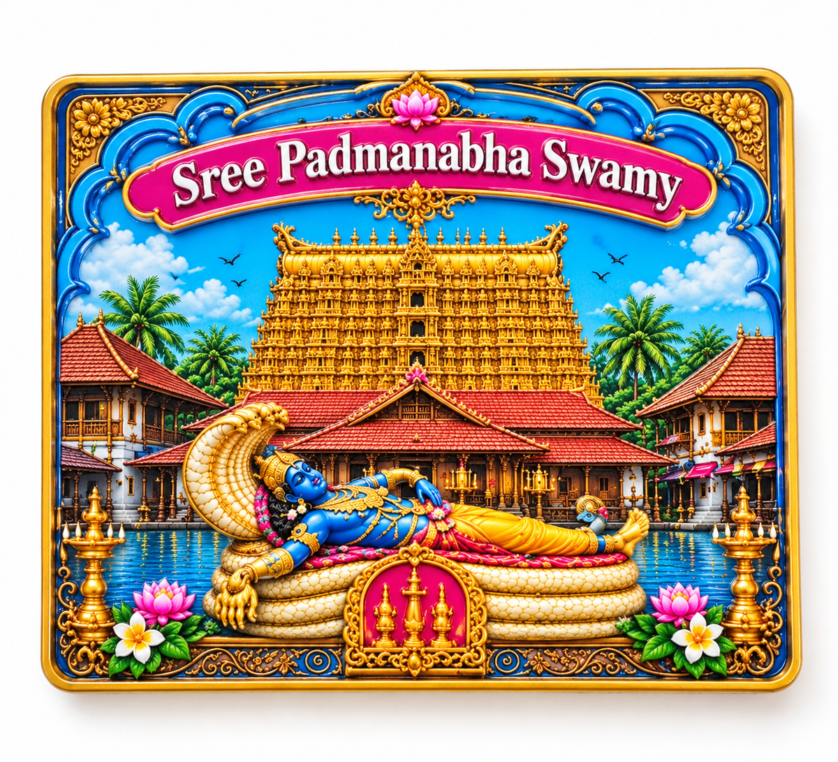 Sree Padmanabha Swamy Ceramic Magnet 2.7 X 2.7 cms