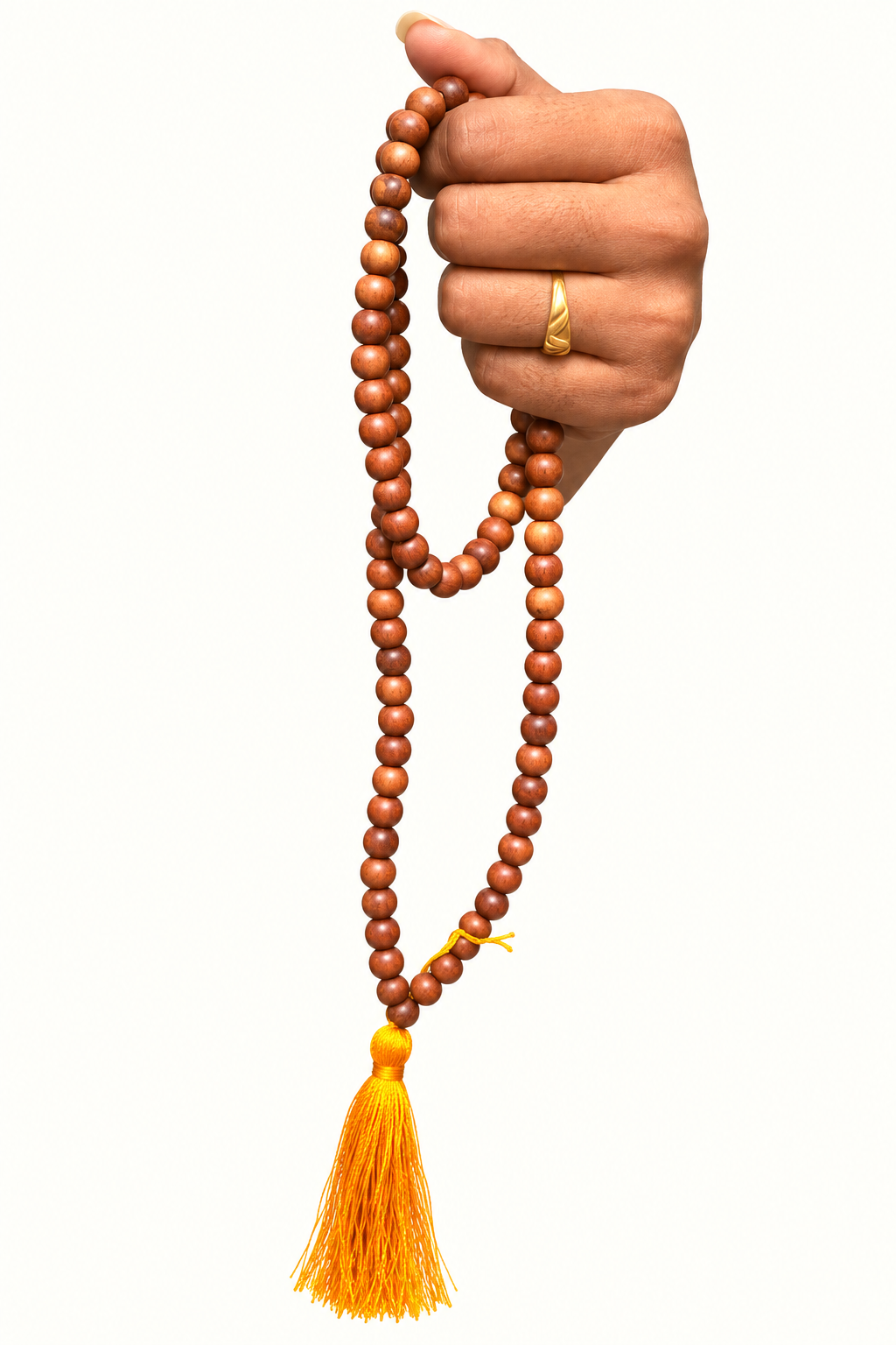 Natural Wooden Bead Mala with Golden Tassel