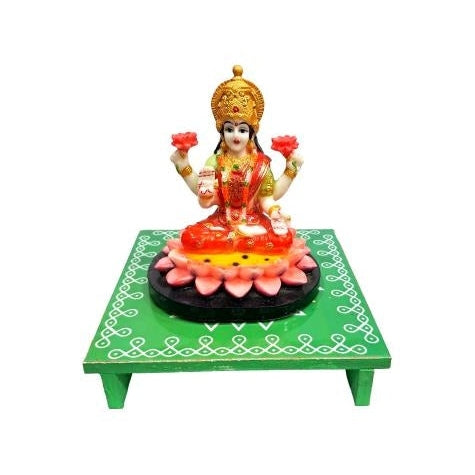 Rangoli Design Wooden Stand / Multicolour Sri Aishwarya Chakram Kolam Manai / For Lamps / Deities/ Decoration- 6 x 6 Inch