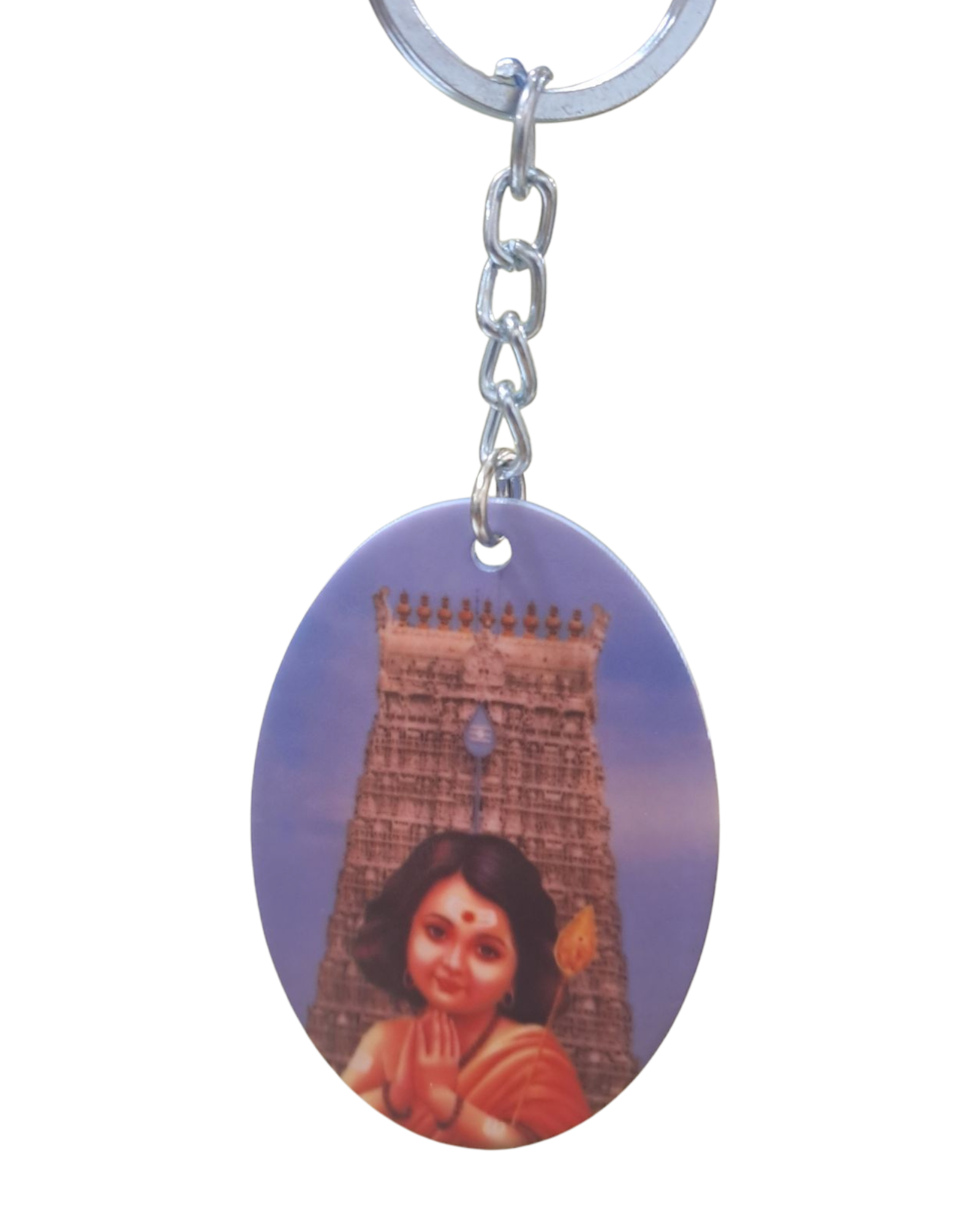Vel Murugan and Tamil font "Ohm" double side oval Metal Key Chain - Divine Accessory for Car, Bike or Home Key