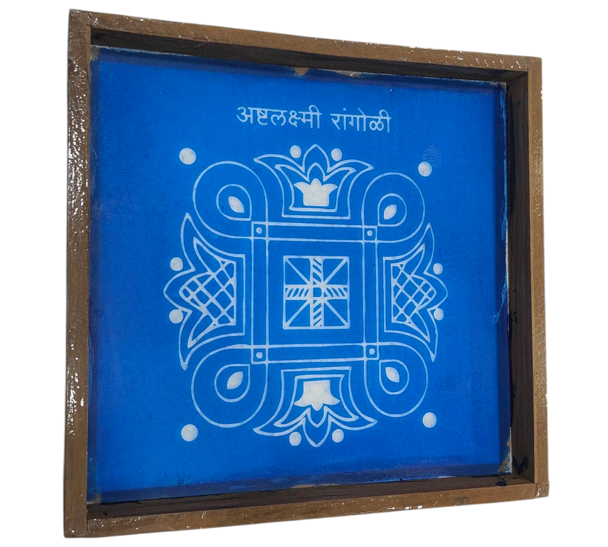 Square Wooden Frame Sri Ashta Lakshmi Matha Manai Kolam design Rangoli reusable Stencil – size 7 inches ஸ்ரீ அஷ்டலட்சுமி மணை கோலம்