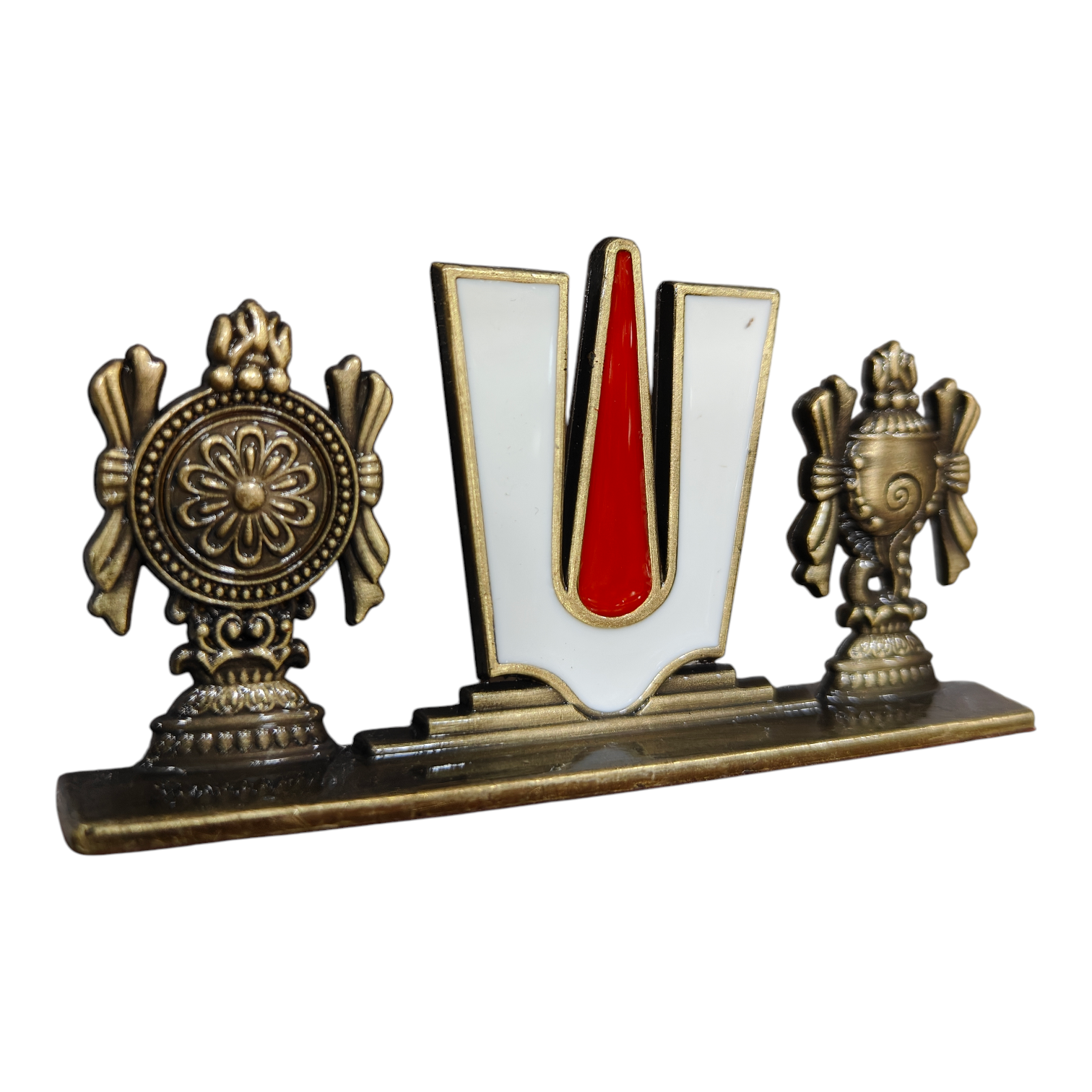 Thenkalai Thirumankappu Shanku Chakra Golden & Silver Antique finish Car Dashboard Decor - Auspicious  Return Gift