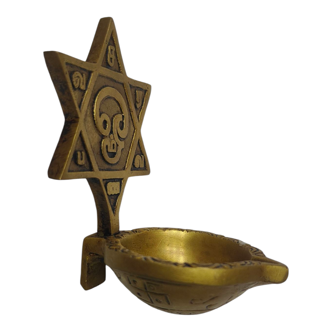 Brass Engraved “Om Saravana Bhava” Deep size 4 inches - Pooja Brass Diya for Mandir & Gifting