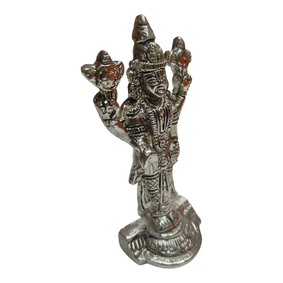 Thirumala Srinivasar Balaji Silver finish White Metal Decorative figurine size 4 Inches Table Top & Golu Décor