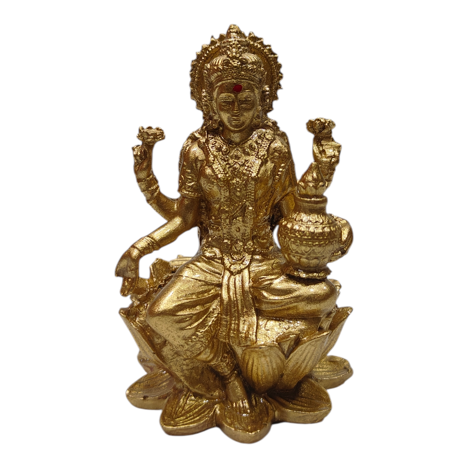 Sri Kamal Lakshmi Golden Shining  Figurine 3 inches - for pooja room & Auspicious Diwali gifting