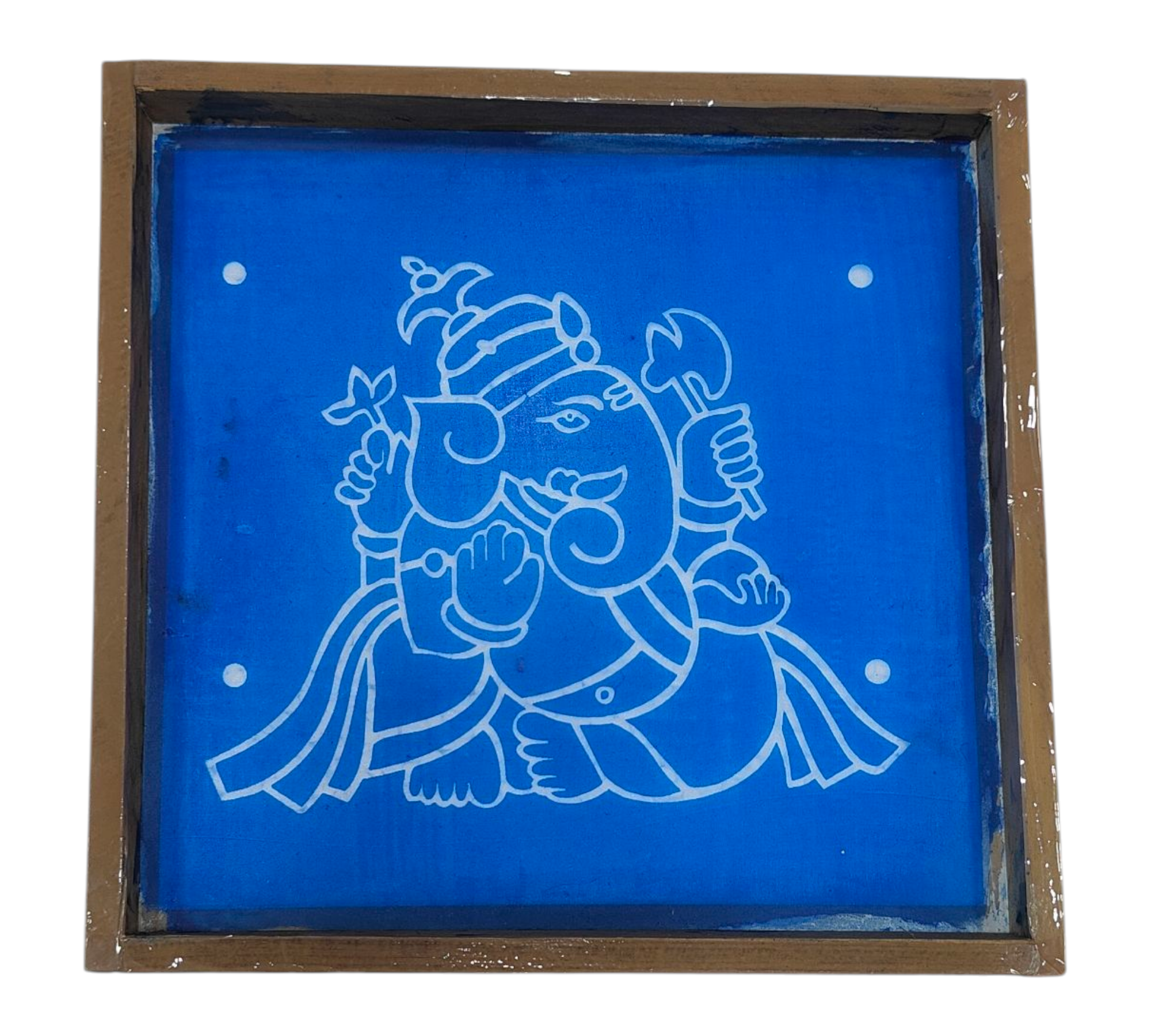 Square Wooden Frame Sri Ganesh Ji Kolam design Rangoli reusable Stencil – size 7 inches பிள்ளையார் கோலம்