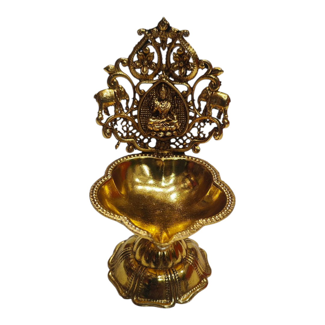 Gajalakshmi Light Weight Brass Antique Deep - symbol of light & Divine blessing return Gift