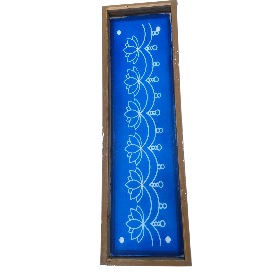 Rectangular Wooden Frame Lotus Double line  Thoran Border design Rangoli/Kolam reusable Stencil – size 17 × 5 inches இரட்டை இழை தாமரை தோரணம் கோலம்