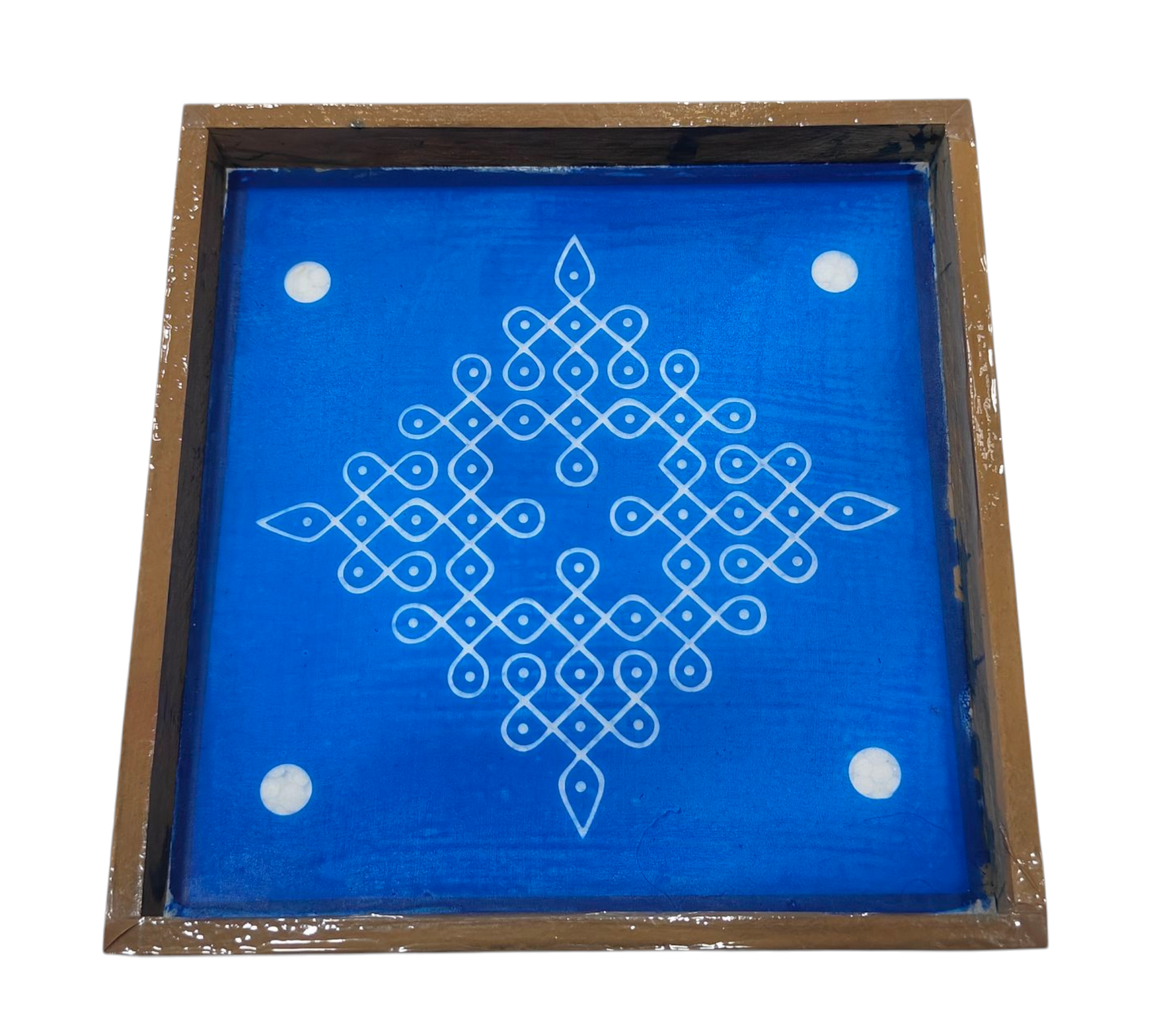 Square Wooden Frame Traditional Kambi Suzhi Kolam design Rangoli Stencil – size 7 inches சுழி கம்பி கோலம்