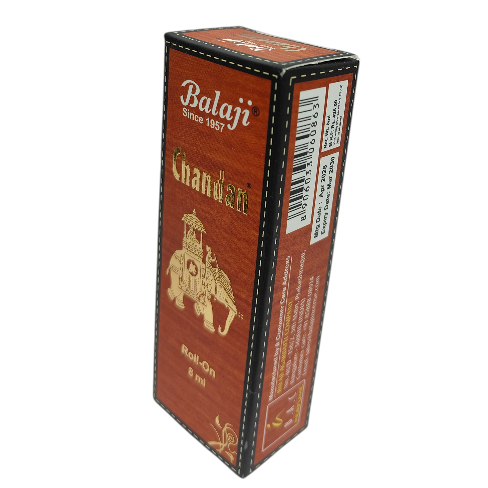 Balaji Chandan Attar Roll On 8ml - Pure Sandalwood Fragrance Oil spiritual and everyday use