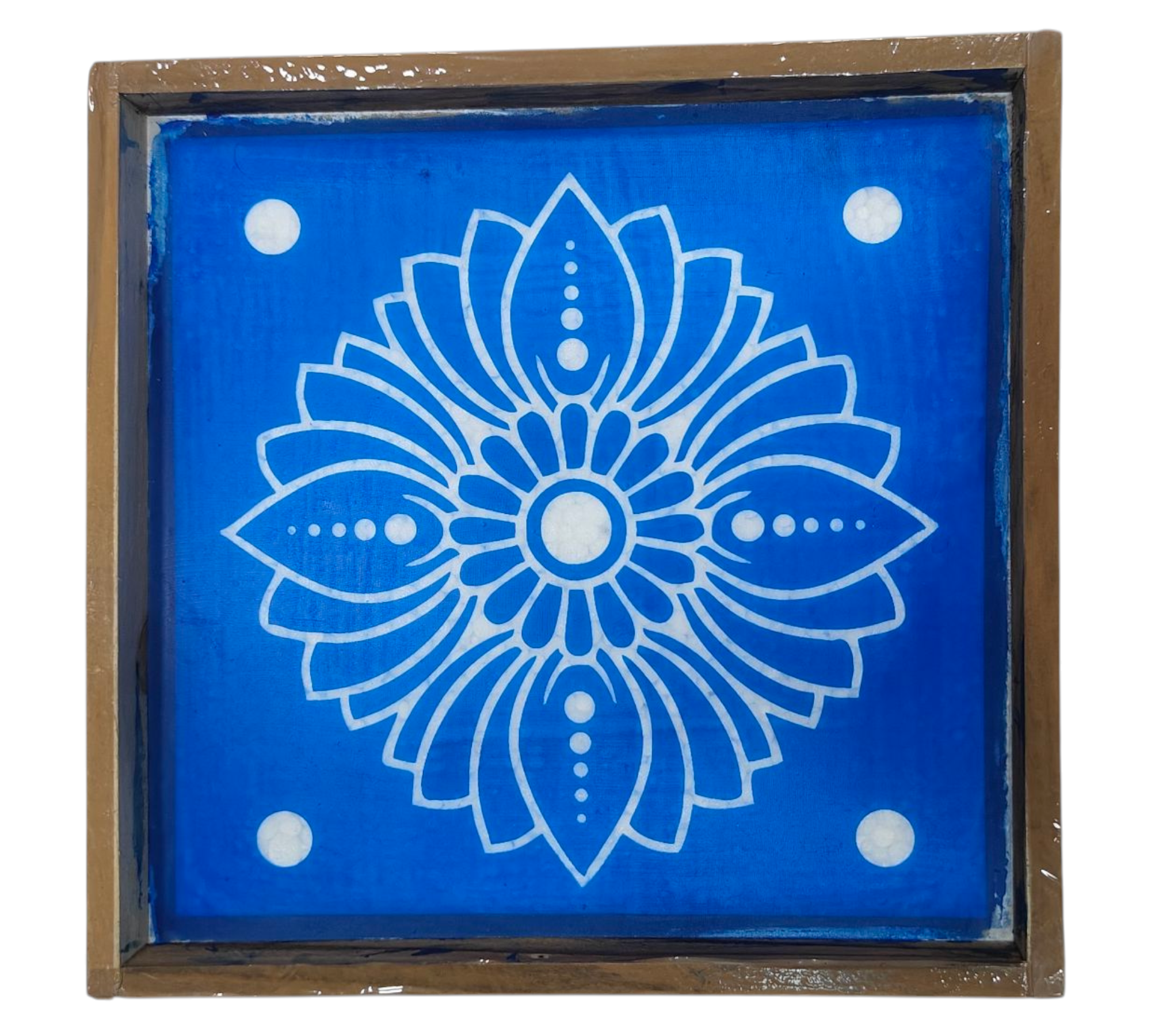 Square Wooden Frame Beautiful Floral design Rangoli/Kolam reusable Stencil – size 7 inches மலர் கோலம்