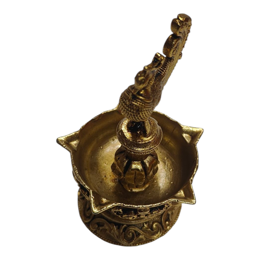 Five Flames Light Weight Brass Hamsa Pakshi Top Deepak size 3.2 inches - Spiritual Collection for Festival Gifting