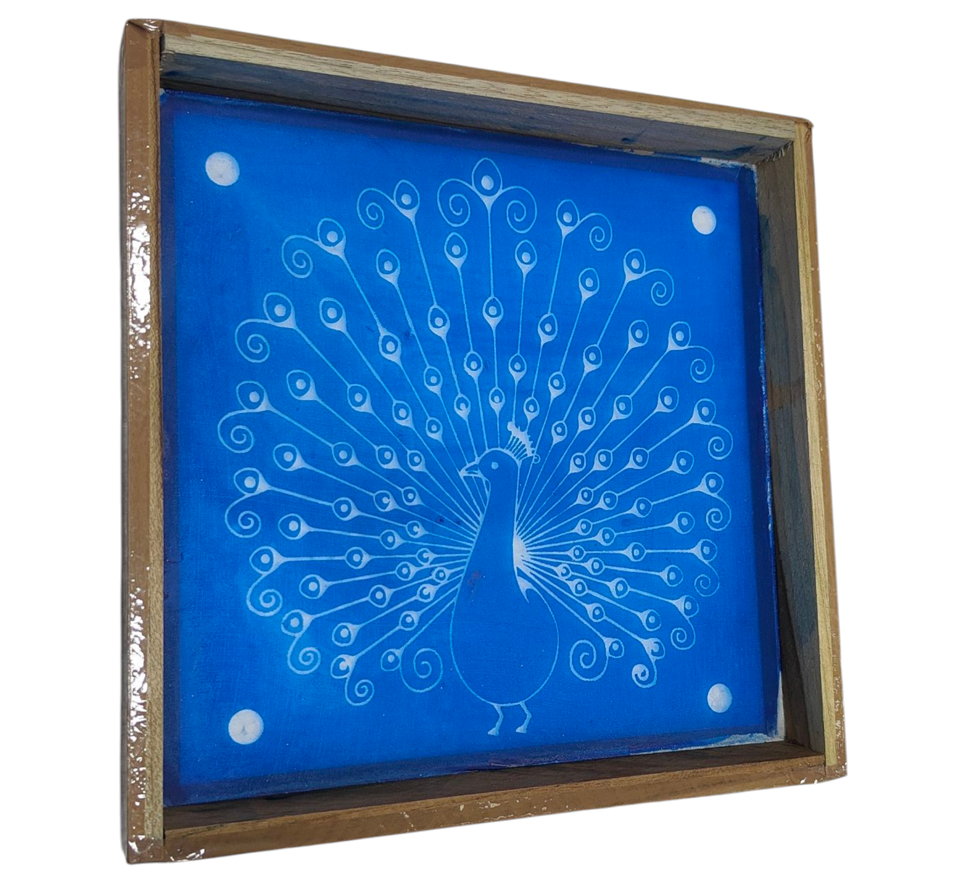 Square Wooden Frame Peacock Rangoli/Kolam design reusable Stencil – size 7 inches மயில் கோலம்