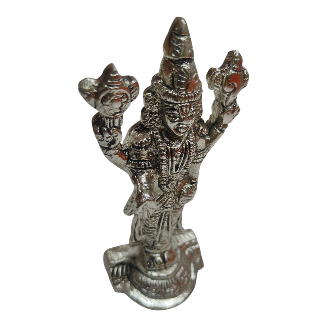 Thirumala Srinivasar Balaji Silver finish White Metal Decorative figurine size 4 Inches Table Top & Golu Décor