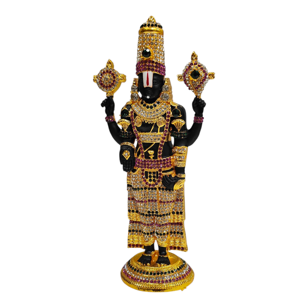 Stone Studded Multicolour Tirupati Srinivasa Perumal Idol 7.5 Inch – Decorative Balaji Murti for Home Puja & Gift