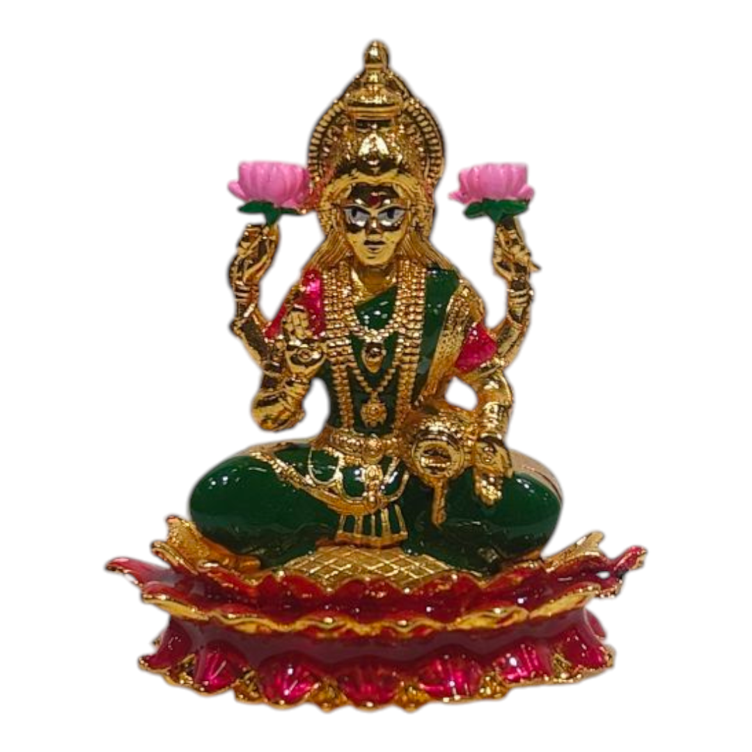 Sri Kamal Lakshmi Gold plated Multicolour Home & Car Decor - Hindu religious gift